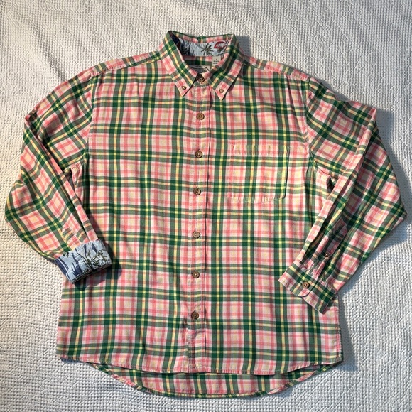 Vintage 1946 Other - Vintage 1946 Preppy Plaid Button-Up Shirt Tropical Green Charleston Pink Lrg EUC